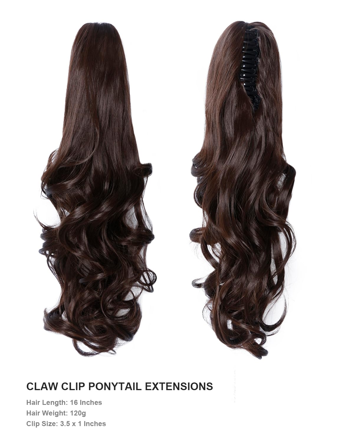 BUYOGET Ponytail Extension Long Curly Wavy Claw Jaw Clip in Synthetic Hairpiece Pony Tail Tale 16 Inches #M4 Medium Brown Soft Hair - Image 2