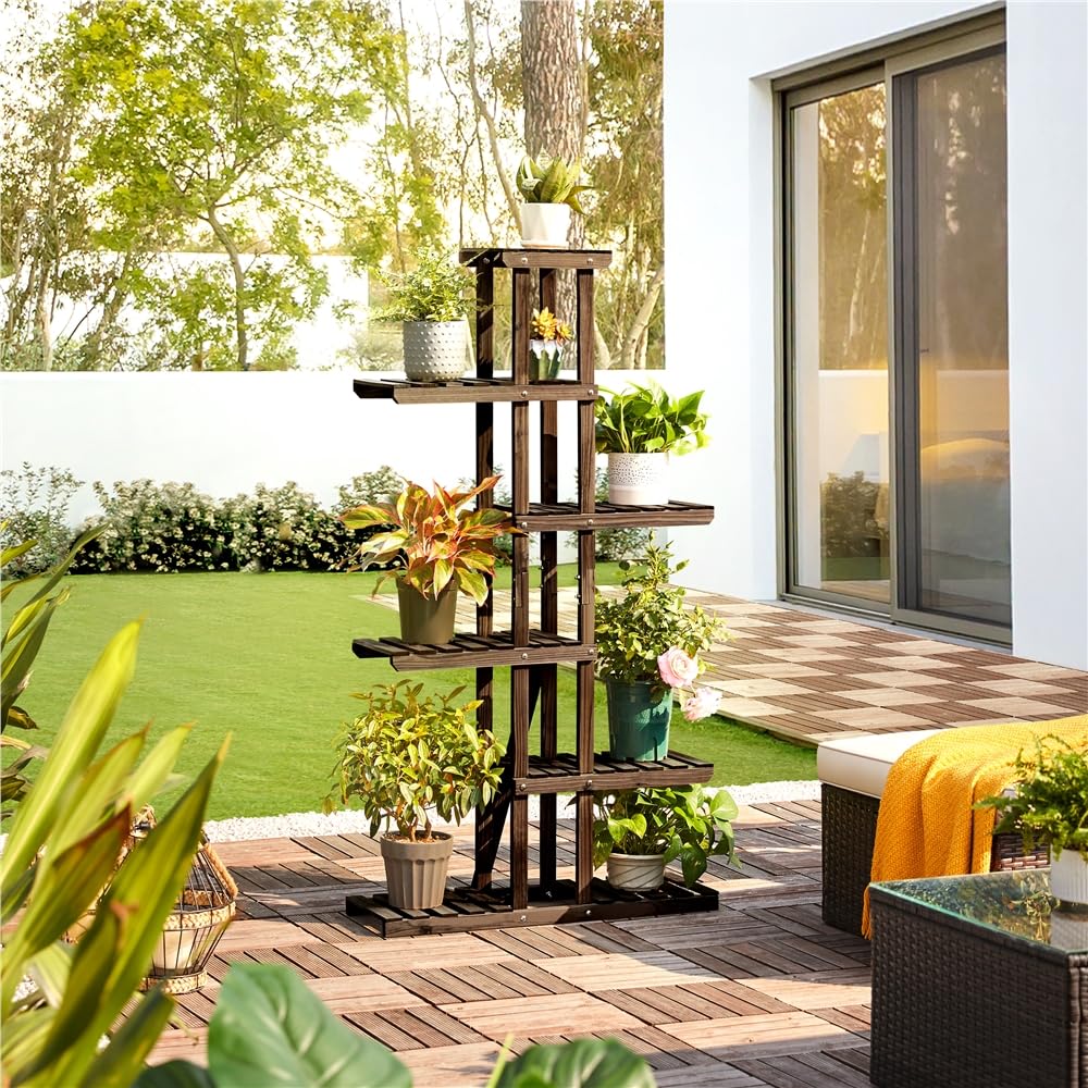 Yaheetech Soporte para Plantas de Madera Maciza Abeto Estantería para Plantas Soporte Macetas de 6 Niveles para Balcón Terraza Patio Interior Exterior Altura 140 cm