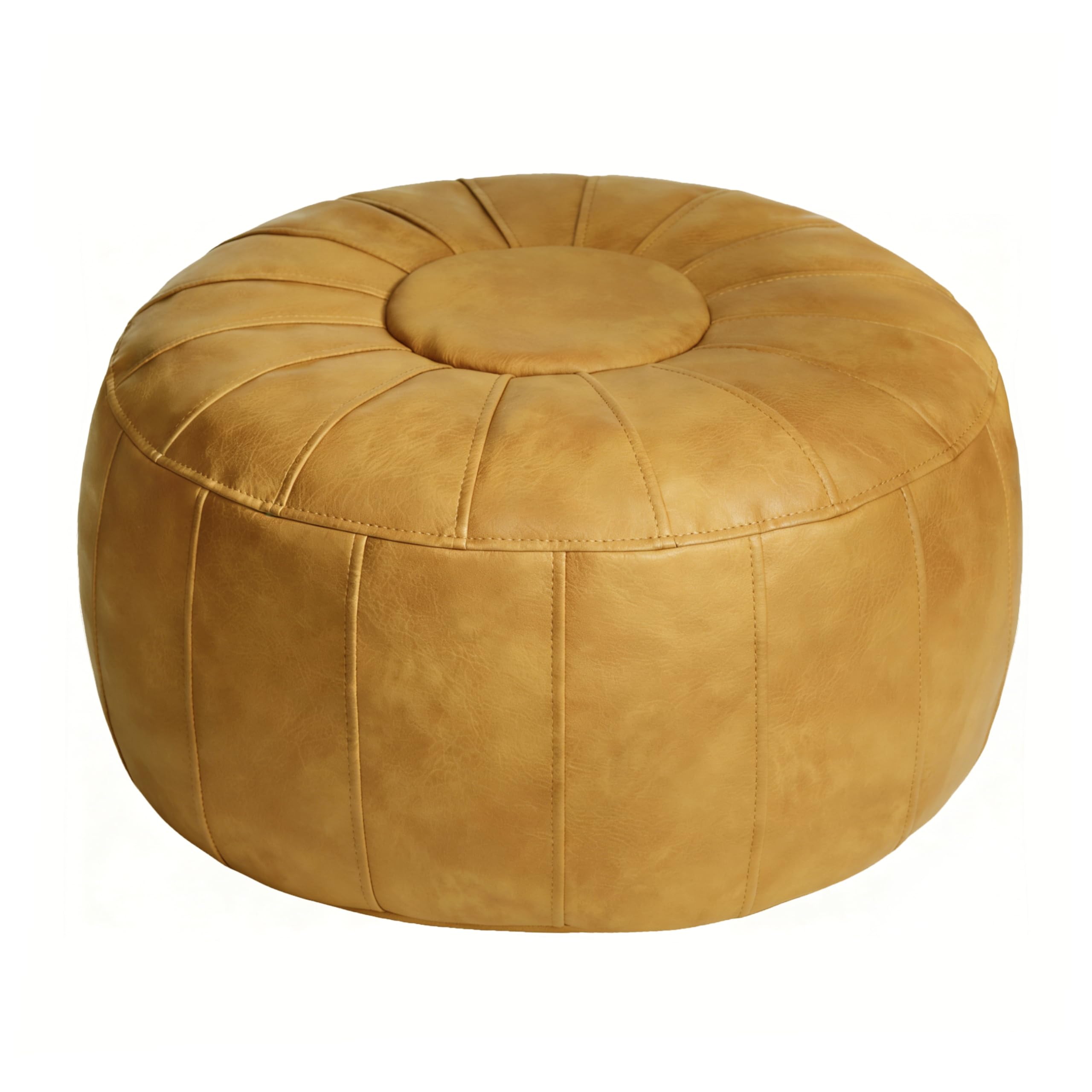 Unstuffed Moroccan Storage Pouf Foot Stool Ottoman Seat Handmade Faux Leather Bean Bag Floor Chair Foot Rest for Living Room, Bedroom or Balcony (Yellow)