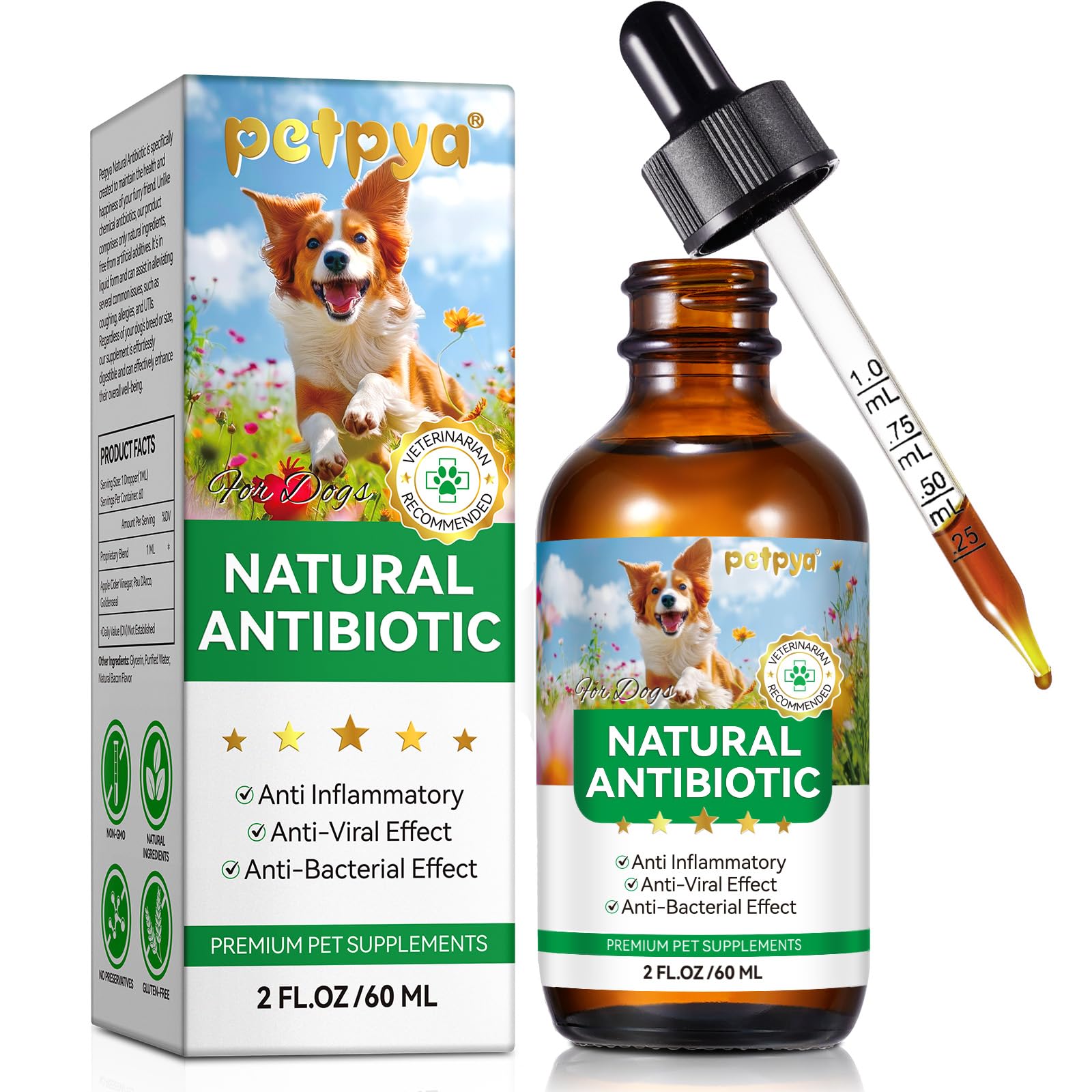 Natürliche Antibiotika für Hunde 60ml, Antibiotika für Hunde, Hund Antibiotika, juckende Haut Relief, Unterstützt Allergie Relief, Hund Antibiotika für Haut-Infektion-Bacon Flavor