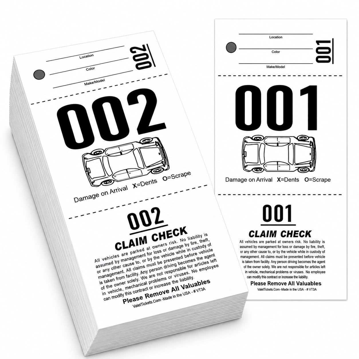 Valet Parking Tickets, 3 Part