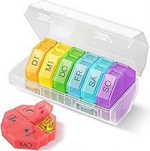 Pill Box 7 Days Large Compartments Medicine Box 7 Days 4 Compartments Tablet Organiser with 28 Extra Large Compartments for Week, Portable Pill Box Morning Lunch Evening Travel Pill Box for Vitamin