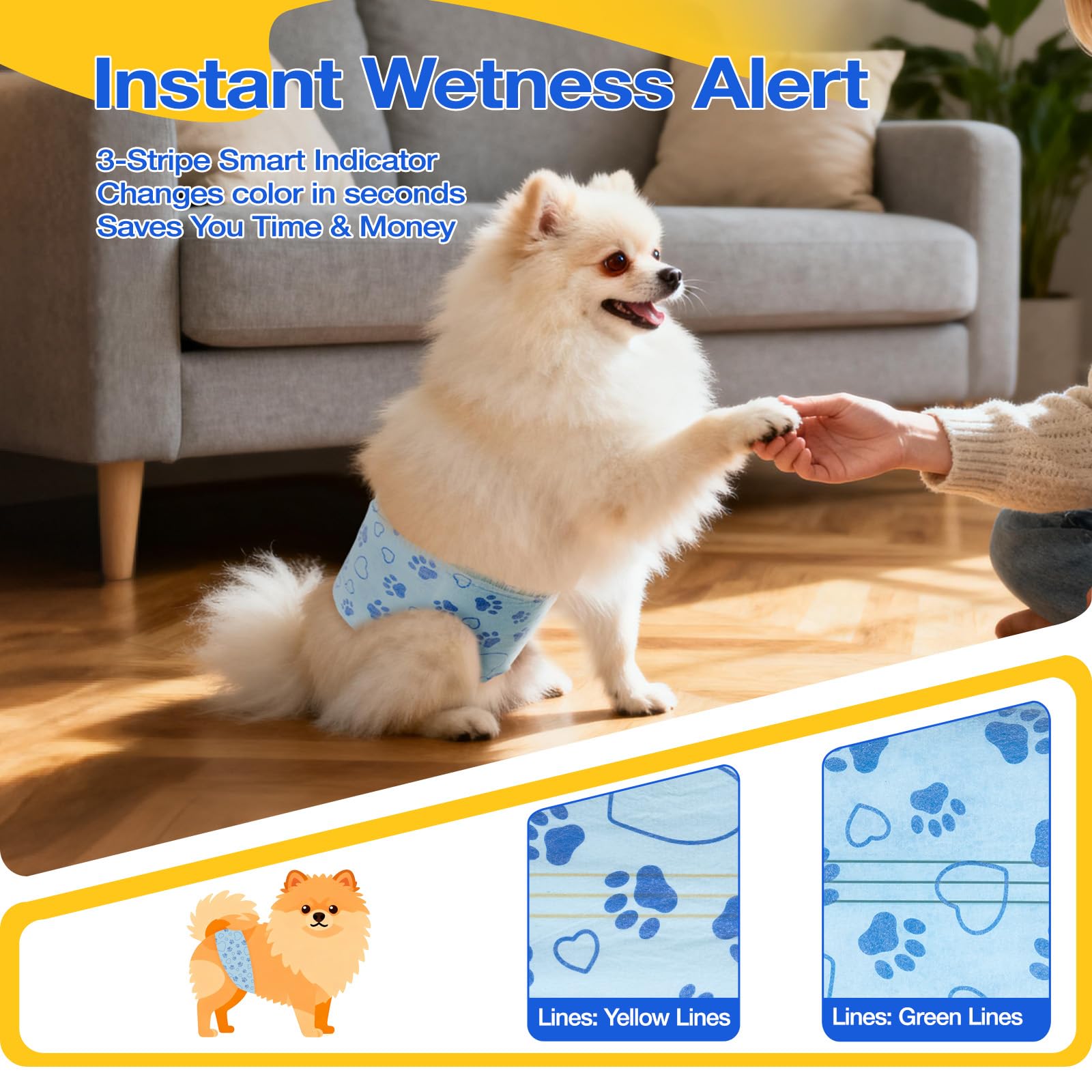 Flying Paws Pannolini per Cani, S-26 Pezzi Assorbenti con Indicatore di Umido, Protezione Antifughe, Ideale per Incontinenza, Viaggi e Addestramento