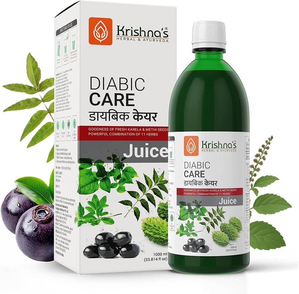Krishna's Diabic Care Juice - 1000 ml | Blend of 11 herbs Methi, Amla, Karela, Jamun, Kutki, Guduchi & 5 other herbs to manage sugar levels | Made in India