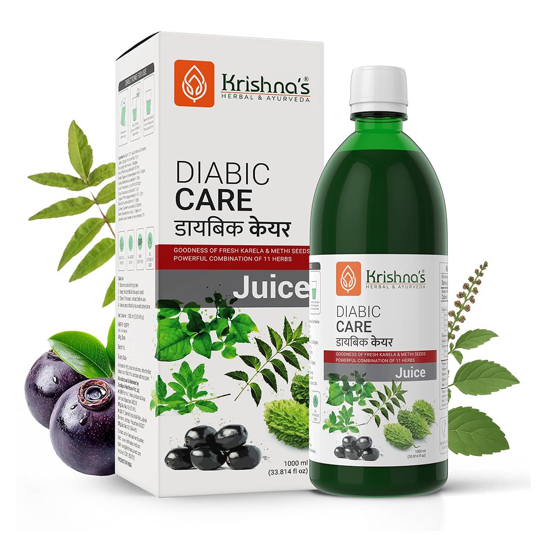 Krishna's Herbal & Ayurveda Diabic Care Juice, Contains Karela Jamun Neem Amla, Sugar Free, Helps in High Cholesterol, Heart Health, Health Drink, Made in India – 500 ml (Pack of 1)