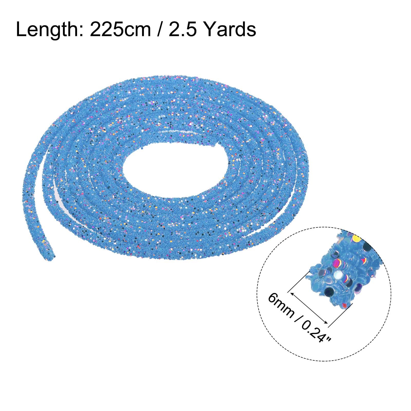 sourcing map 5 Yard 6mm 0.24 inch Glitter Sequins Rope Sequins Rhinestone Tube Cord for DIY Wedding Dresses Costume Clothing Shoes Jewelry Accessory Clear White — view 203