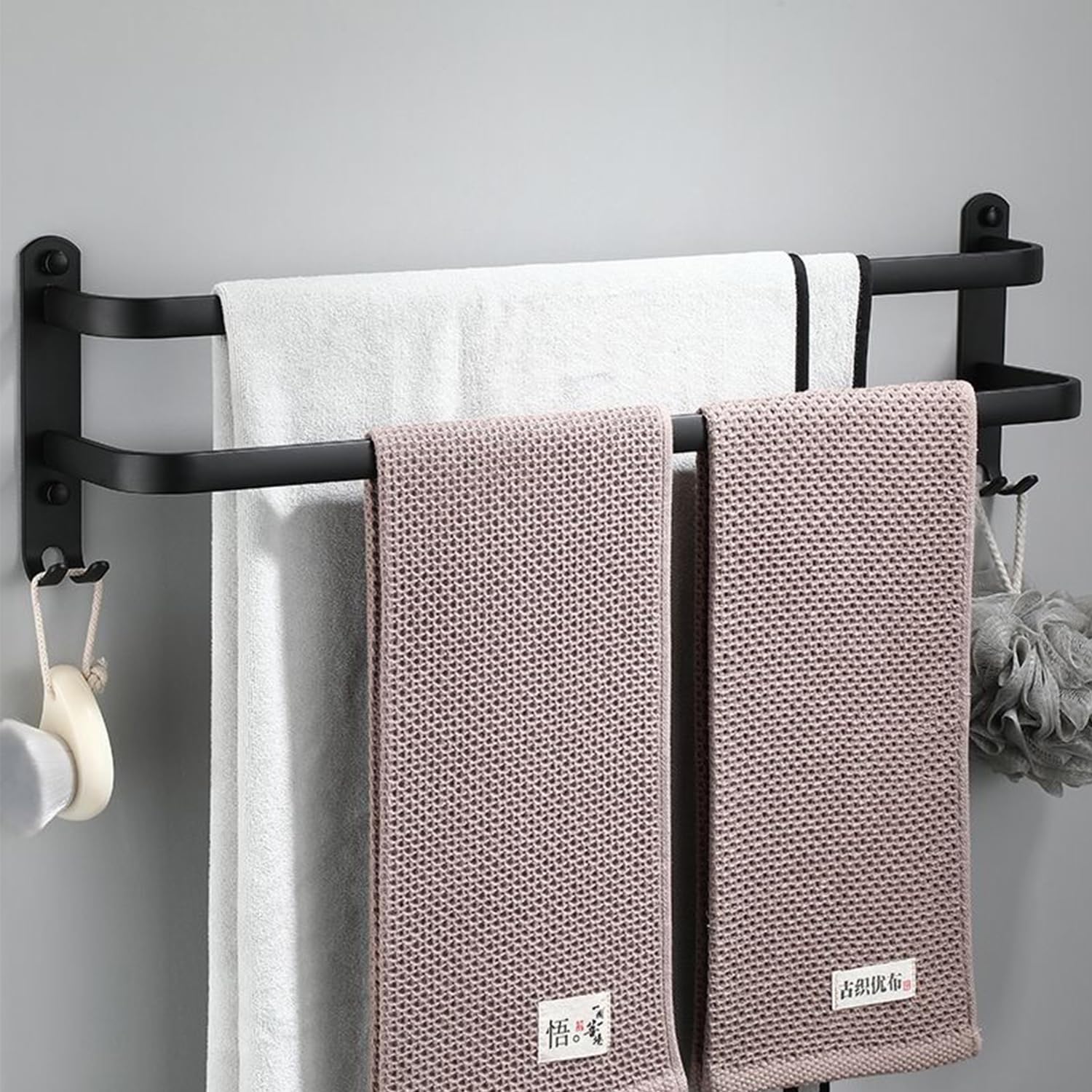 Towel Rail, 60CM Towel Rail Self Adhesive, Towel Rack Wall Mounted, Hand Towel Holder, Two-rod Towel Rails Bathroom Towel Holder for Bathroom Kitchen