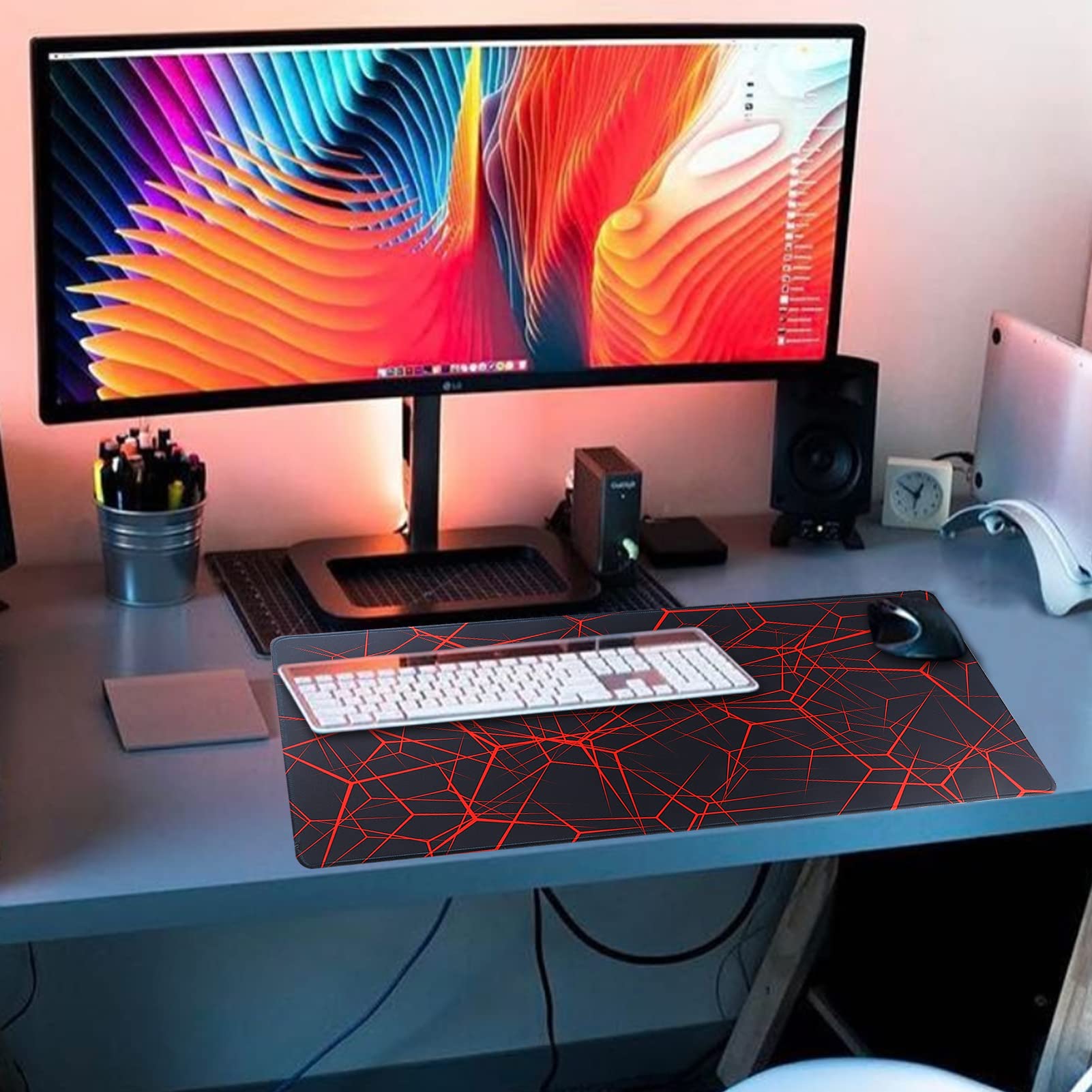 Tappetino Mouse Grande 75x40 Cm Con Bordi Cuciti, Superficie Morbida E Base Antiscivolo, Per Gaming E Ufficio