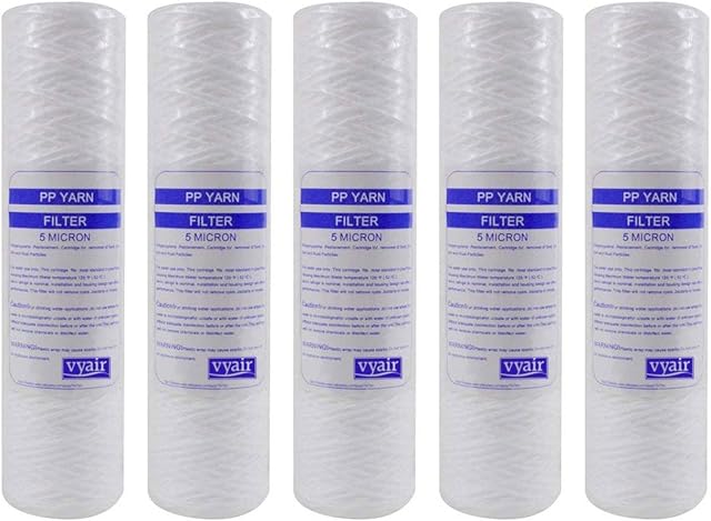 Vyair AquaFilter 5 Micron 10" String Wound PP Yarn Sediment, Particle, Reverse Osmosis, Bio-Diesel, Vegetable Oil Water Filter for Sand, Silt, Dirt, Rust Reduction (also suitable for Aquariums, Bore Holes, Garden Ponds, Koi Carp, Well Water, Pole Window