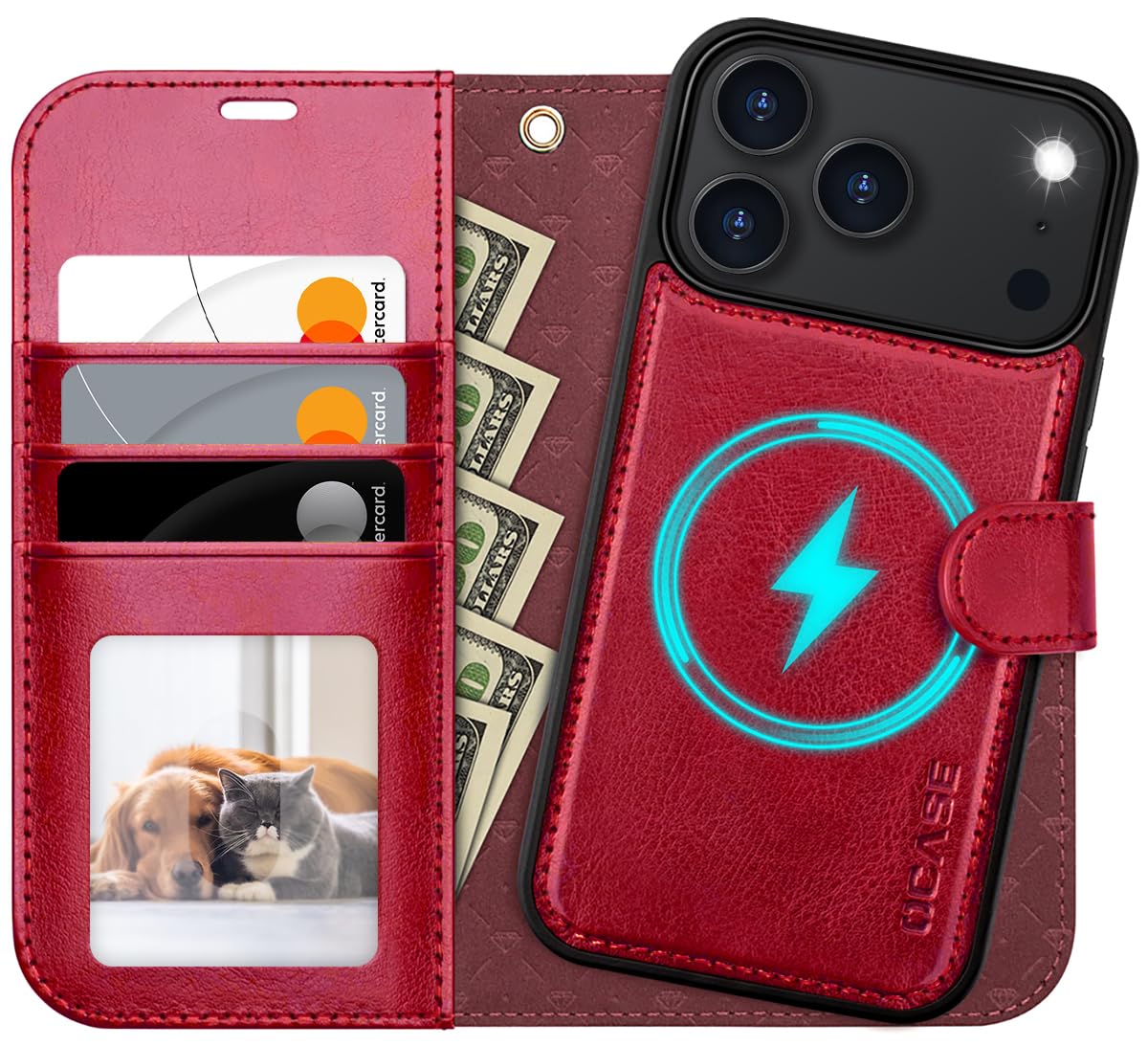 for iPhone 18 Pro/iPhone 17 Pro Detachable Wallet Case, Red