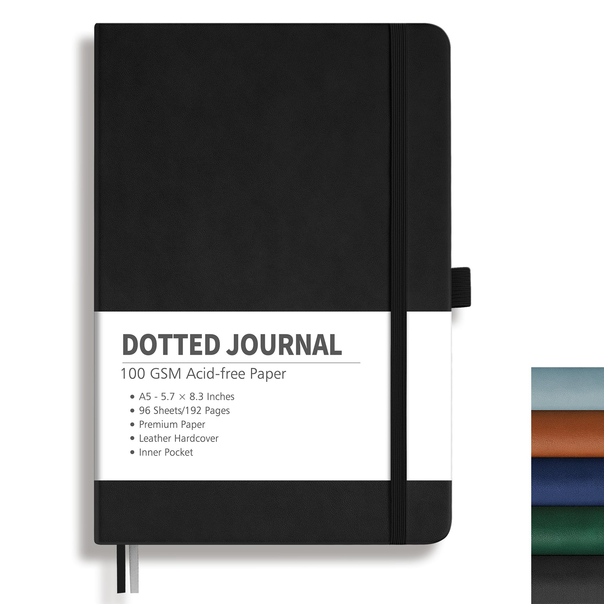 RETTACY Dotted Journal, A5 Dotted Notebook 192 Pages for Women Men Work Office School 100 GSM Thick Paper, Leather Hardcover