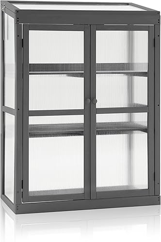 MCombo Invernadero de madera con marco frío de invernadero, mini gabinete portátil de invernadero, maceta de flores elevada, protección para uso en