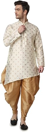 Royal Kurta Mens Jacquard Silk Self Design Kurta and Harem Pant Set