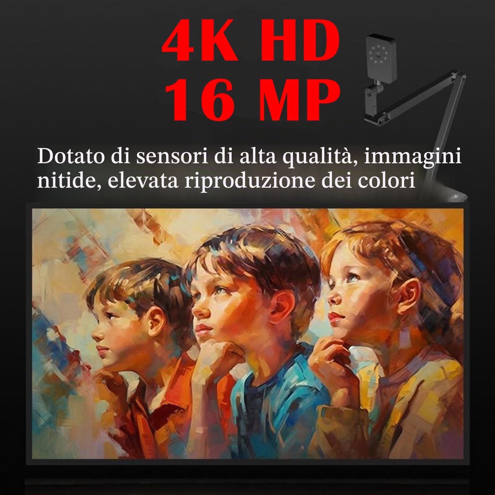Docooler 16MP USB Documenti Camera con Microfono Auto Focus 4K Webcam con Braccio Flessibile per Apprendimento Online Insegnamento Remoto Conferenze Web Demo Live