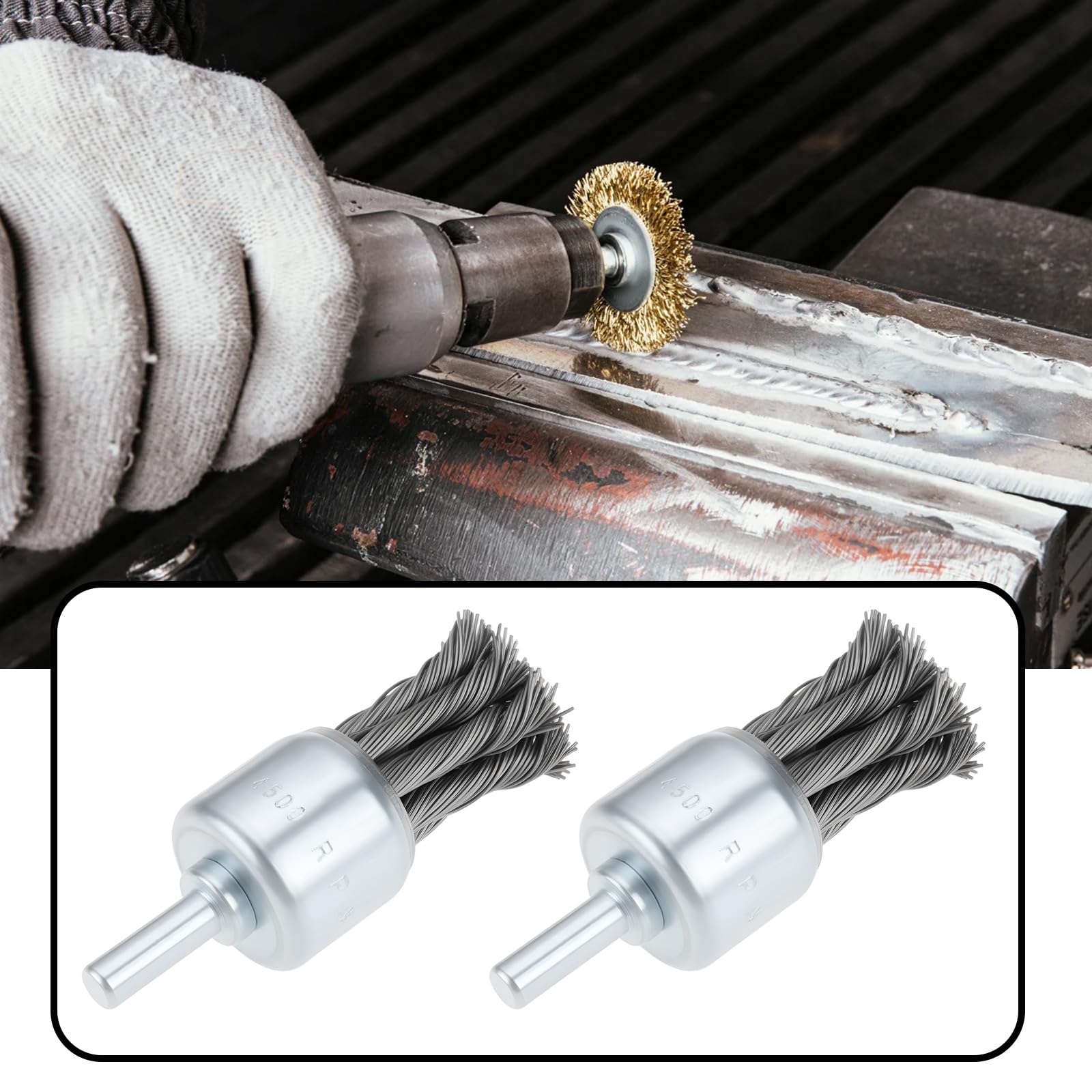 eMagTech 5 Pcs 25mm 1/4" Shank Wire Knot End Brush for Die Grinder Drill, Deburring Rust Removal - Image 3