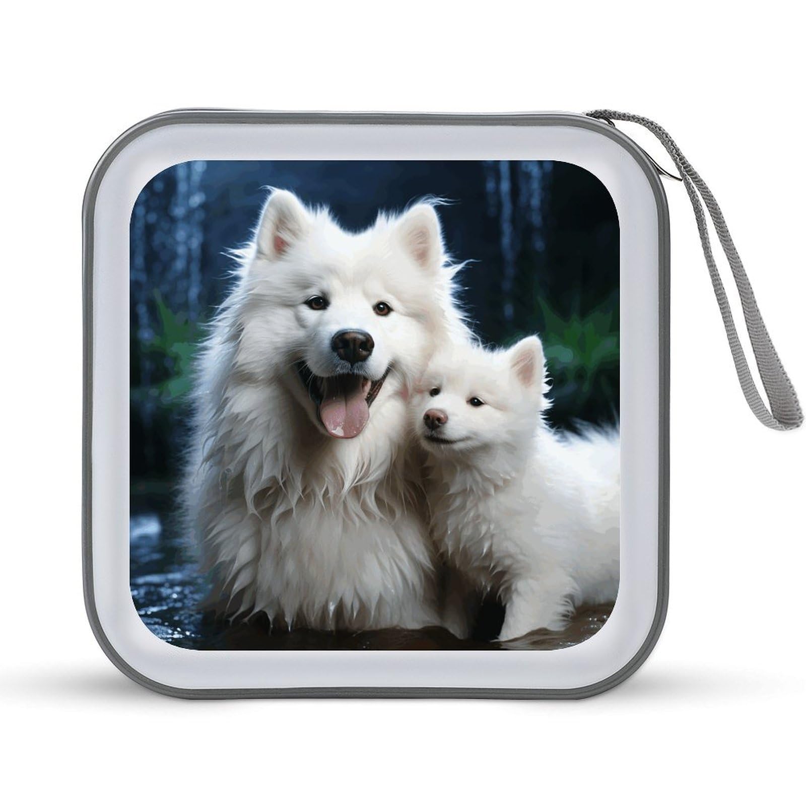 VstaDank White Dog DVD Case 40 Capacity Protective Storage Organizer Binder Booklet Album Portable Disc Wallet Car CD Disk Holder Hard Plastic CD Cases CD DVD Case Holder