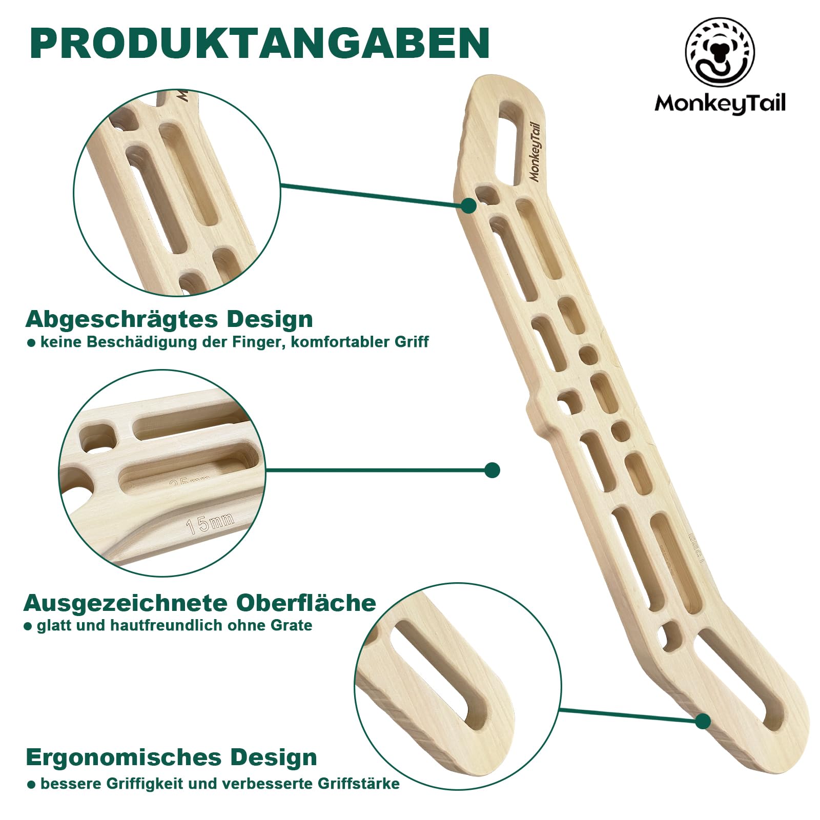 MonkeyTail Tabla de colgar portátil, tabla de escalada de madera, tabla de entrenamiento de dedos multifuncional, mejora de la fuerza de los dedos, para uso interior y exterior