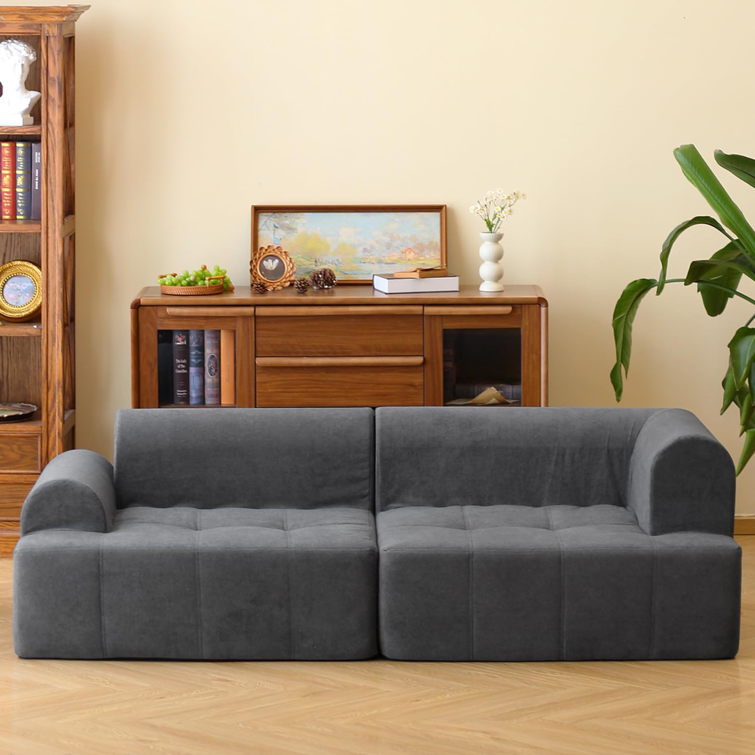 N&V Foam Sofa, Made with All Foam, Great for Livingroon and Bedroom (Grey)