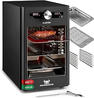 Klarstein Electric Grill Indoor, Grill Machine for Steak & Beef, 2100W Health Grill With Removable Plates, 400-800°C Range Indoor BBQ, Penetration Thermometer, Table Top Grill For Cooking Indoors