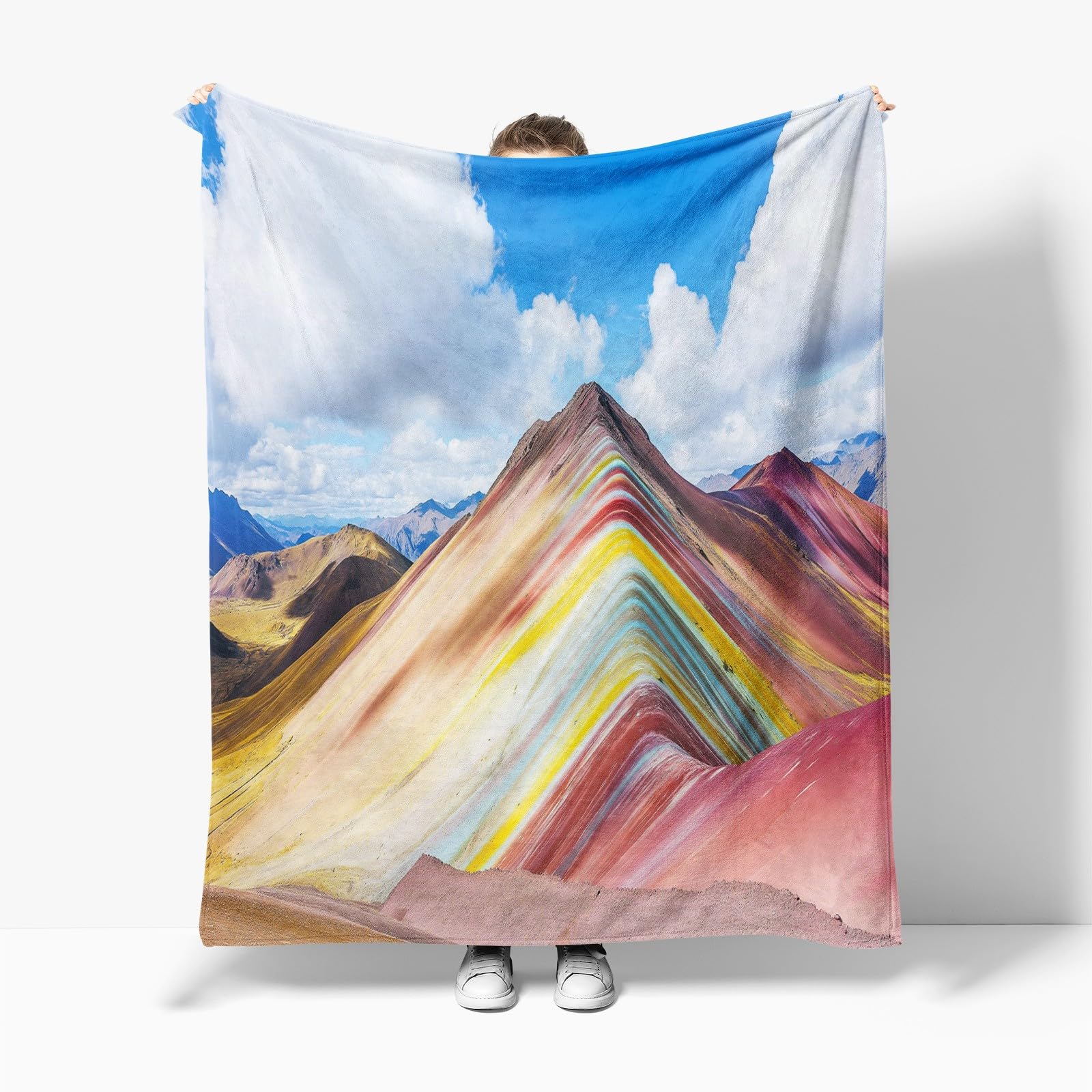 Générique Couverture Polaire 180x200 cm Andes Péruviennes Montagnes Arc Ciel Plaid Couverture Sherpa en Microfibre Douce, Couverture en Flanelle Chaude Et Confortable, 3D Jeté de Canapé