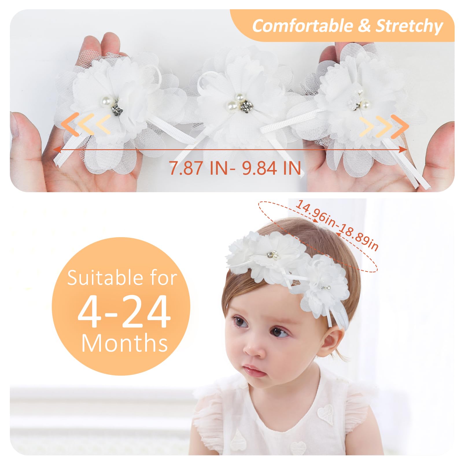 Fmeida Baby Headband for Girls Newborn Infant Hair Accessories Flower Crown - White - Image 2
