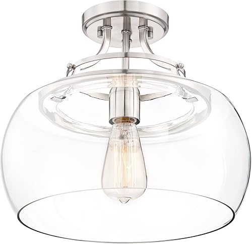 Miniatura 8 de Franklin Iron Works Charleston - Lámpara de techo industrial rústica de granja, lámpara semiempotrada de 13 12 pulgadas de ancho, pantalla LED de