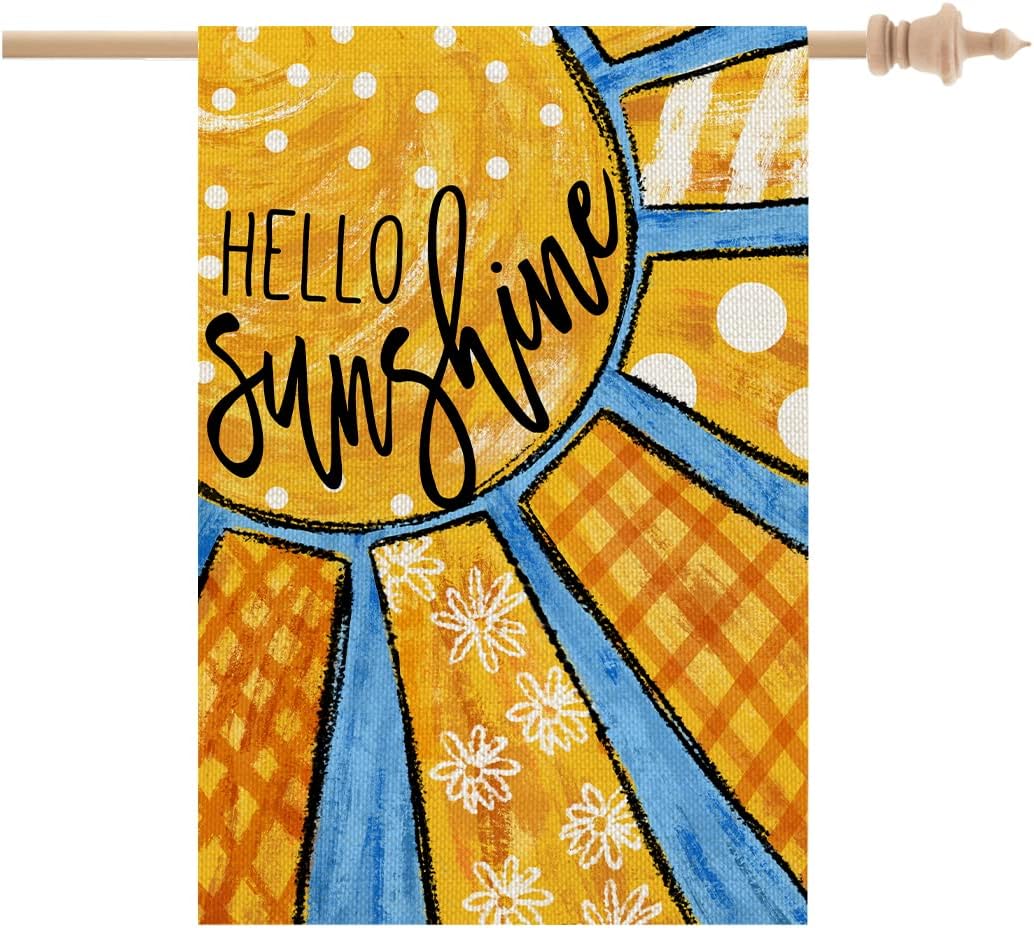 CROWNED BEAUTY Hello Sunshine Summer House Flag 28x40 Inch Double Sided for Outside