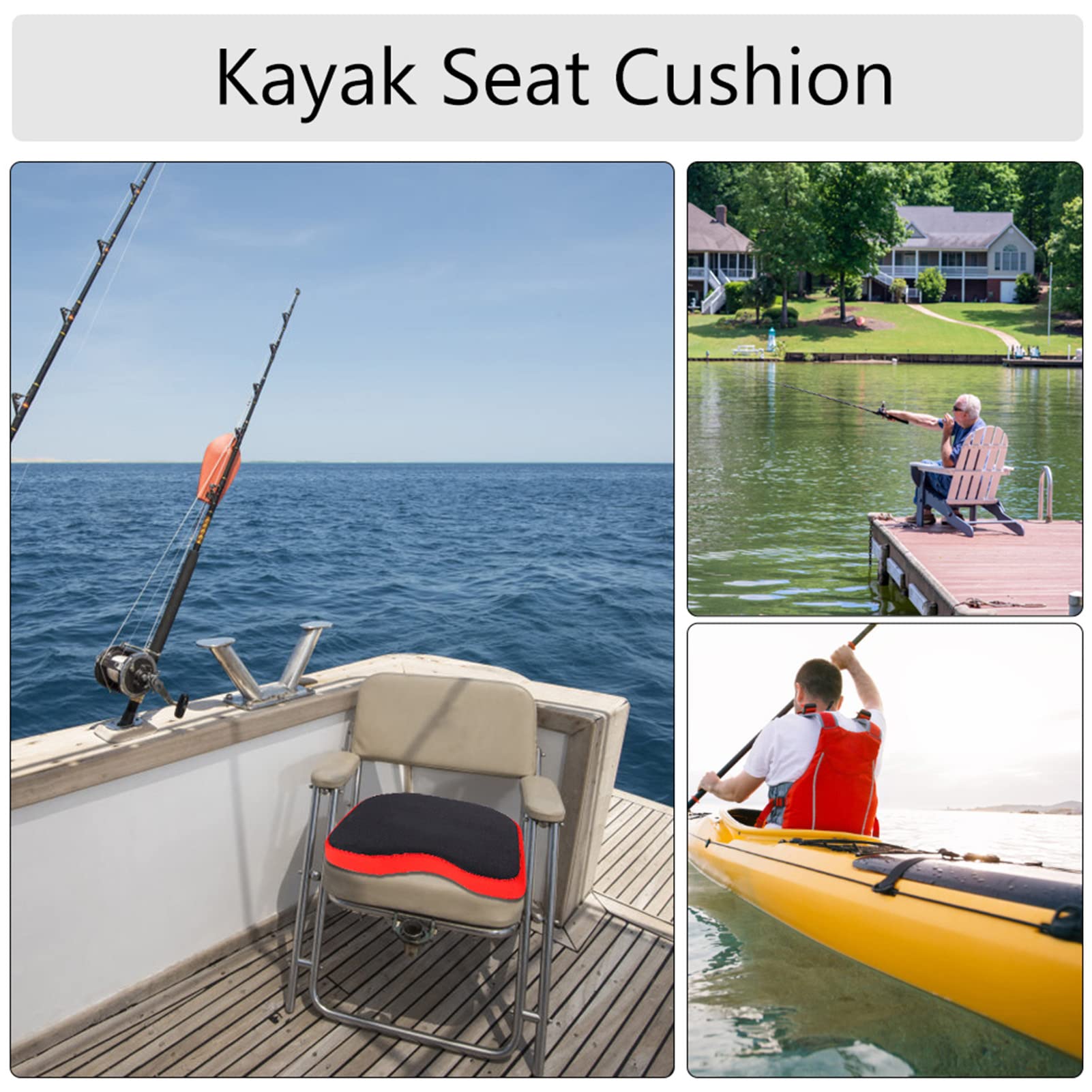 Sedile per Canoa Cuscino per Sedile Ergonomico per Barca da Pesca Cuscino per Sedile per Pesca in Cotone Cuscino per Sedile per Kayak con Ventose, 30 X 25 X 4,5 Cm(Nero)