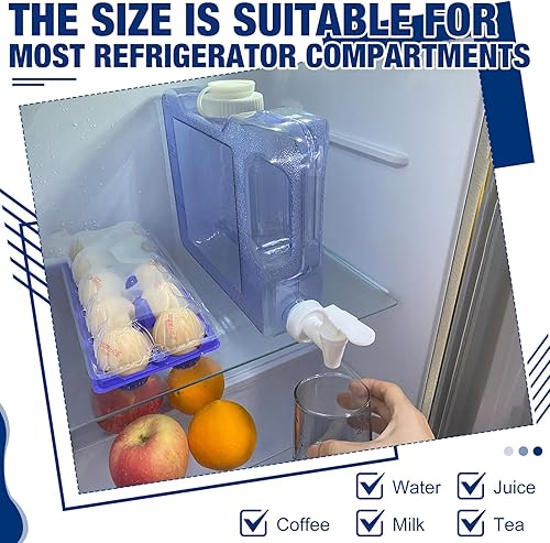 Miniatura 3 de Paquete de 2 dispensadores de agua para nevera con espita a prueba de fugas y mango práctico, dispensador de bebidas de plástico reutilizable, jarra