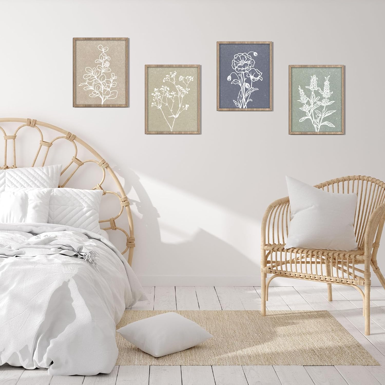 OYEFLY 4 Pcs Framed Boho Wall Art,Botanical Print Wall Art (Brown)