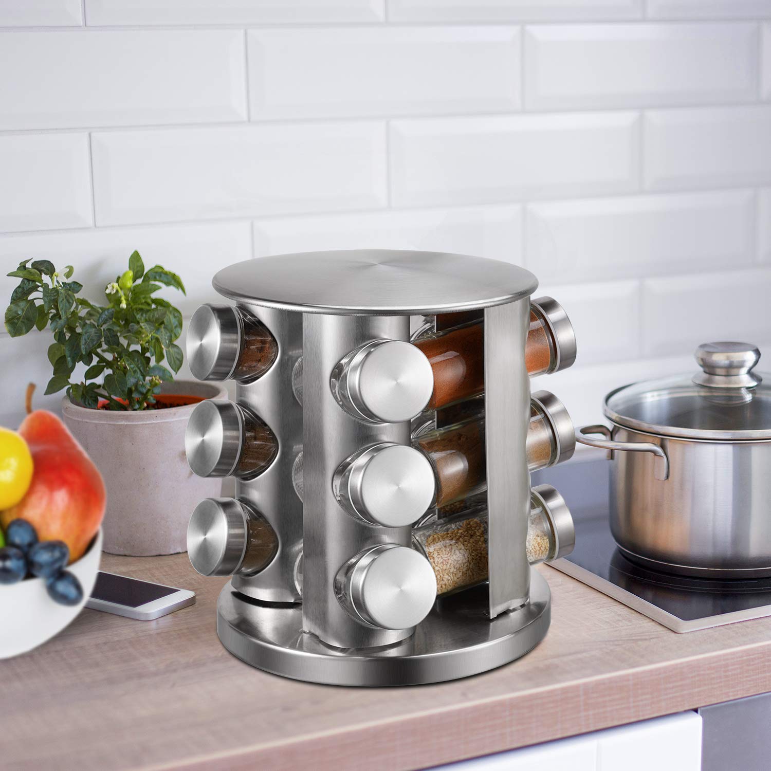 12Jar Revolving Countertop Spice Rack Organizer, Spinning Countertop