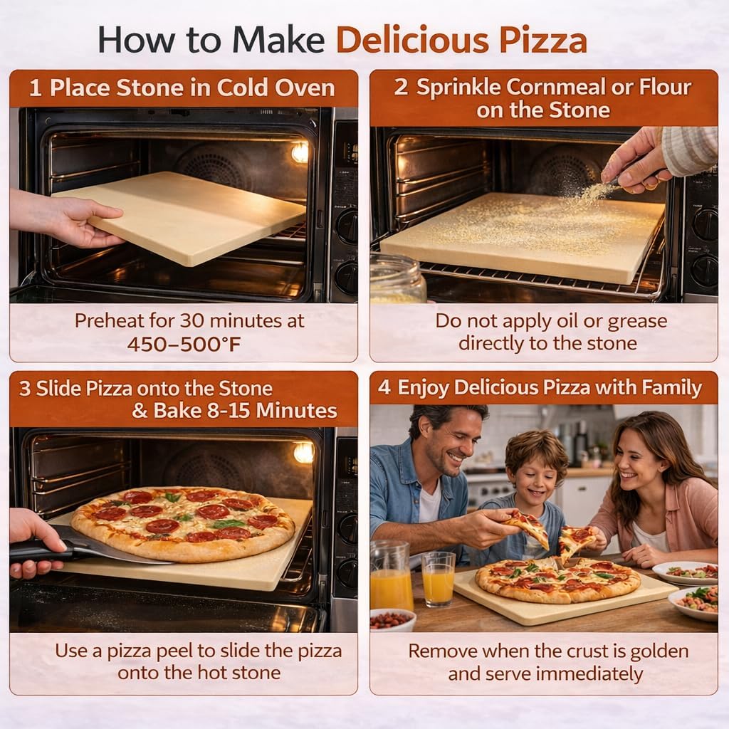 Pizza Stone 15×12 Inch Rectangular, Baking Stone for Oven & Grill – Premium Cordierite Heat-Resistant Pizza Baking Stone for Crispy Crust, Pizza, Bread, Baking & BBQ