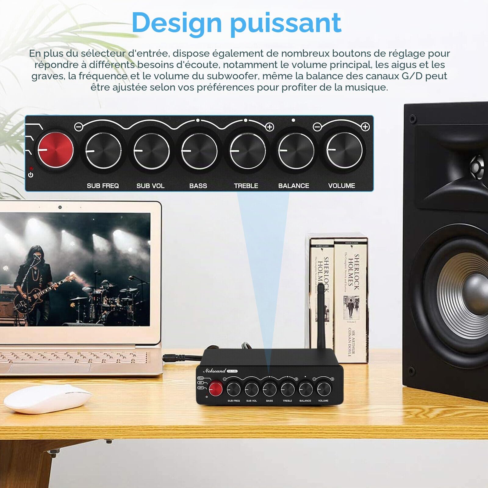 Nobsound NS-14G Bluetooth 5.0 HiFi Stéréo 200W 2.1 Channel Subwoofer Power Amplifier Audio Amplifier Treble Bass Control Home Speaker Car Audio with Power Supply Digital Amplificateur