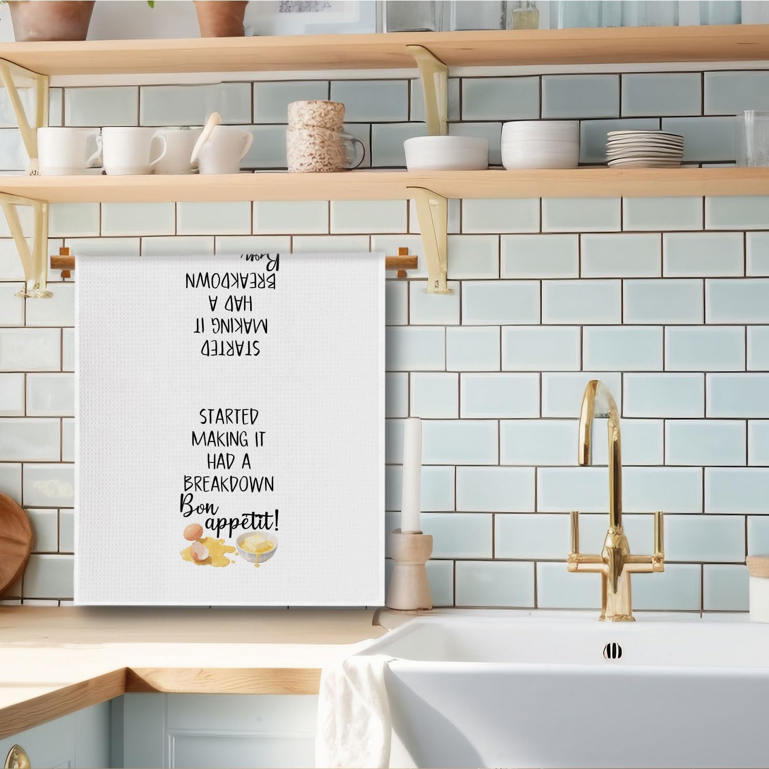 Funny Baking Gifts Kitchen Towels, Bakers Baking Lover Gifts Dish Tea Towels, Started Making It Had a Breakdown Decorative Hand Towel for Kitchen Bakery, 16x24 Inch image 2