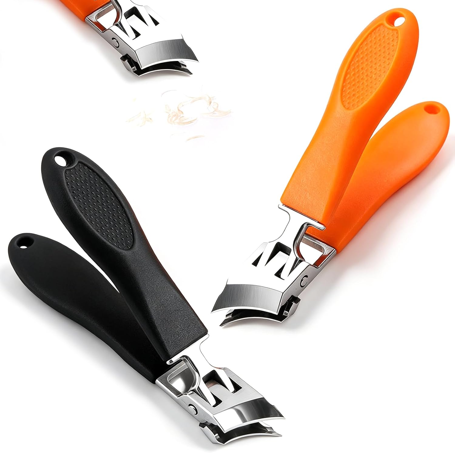 2PCS Wide Jaw Opening Anti-Splash Slanted Nail Clipper, Curved Toenail Clippers for Thick and Ingrown Nails, Black+Orange