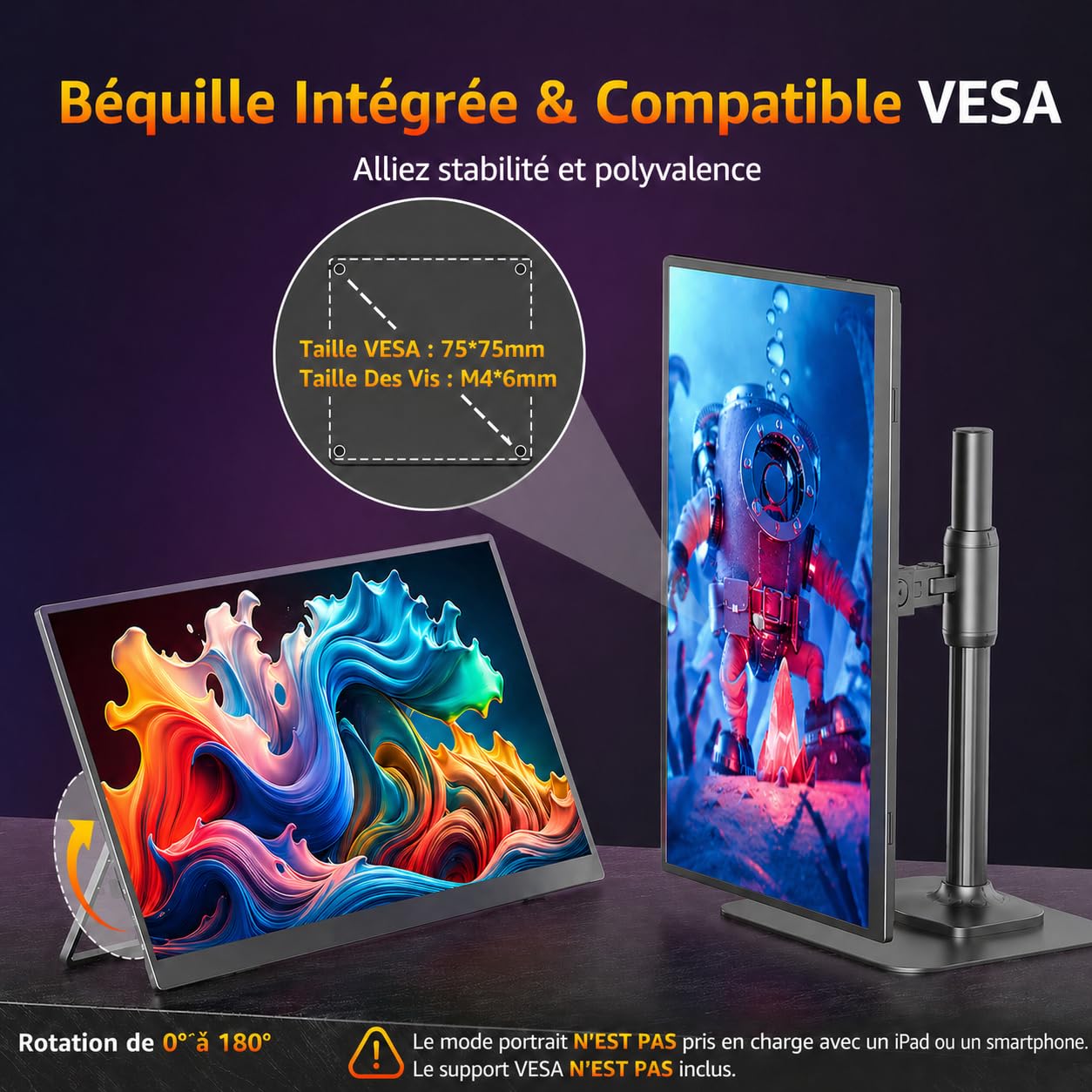 cocopar Ecran Portable 18,5 Pouces 1080P FHD 120% sRGB 100Hz avec Haut-Parleur HDMI USB-C Moniteur Portable pour Ordinateur Portable MacBook Surface PC Xbox PS5, VESA, avec Support Intégré