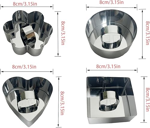 Miniatura 4 de Juego de 4 moldes de anillos para tartas con empujador y anillos de horneado de elevación, moldes de mousse de postre de acero inoxidable (4 formas