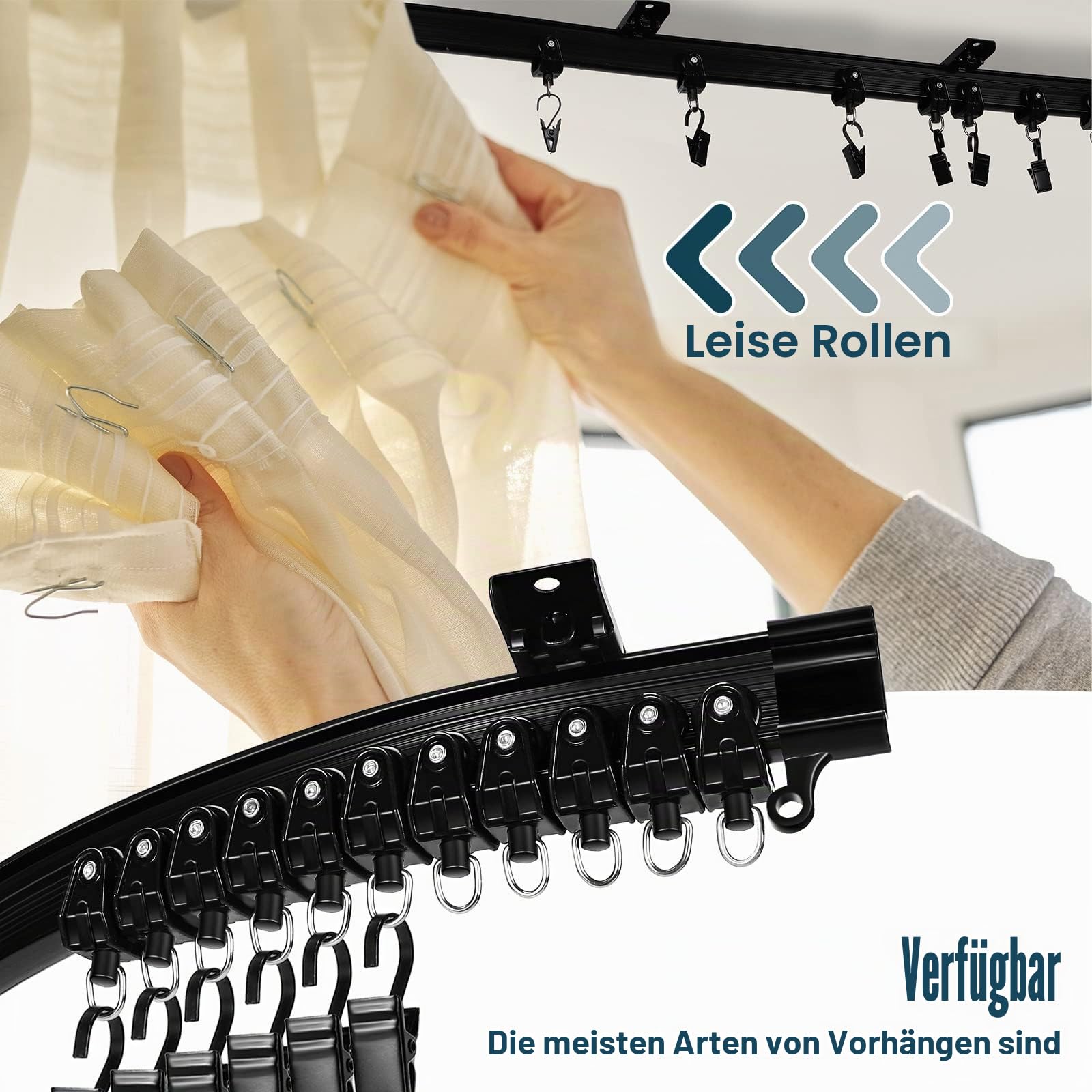 Jetec Gebogene Decke Vorhangschiene Biegsame Halterung für Vorhangschiene Etagenbett Erkerfenster Raumteiler Flexibel Gerade (Schwarz, 8 m/ 26 Ft)
