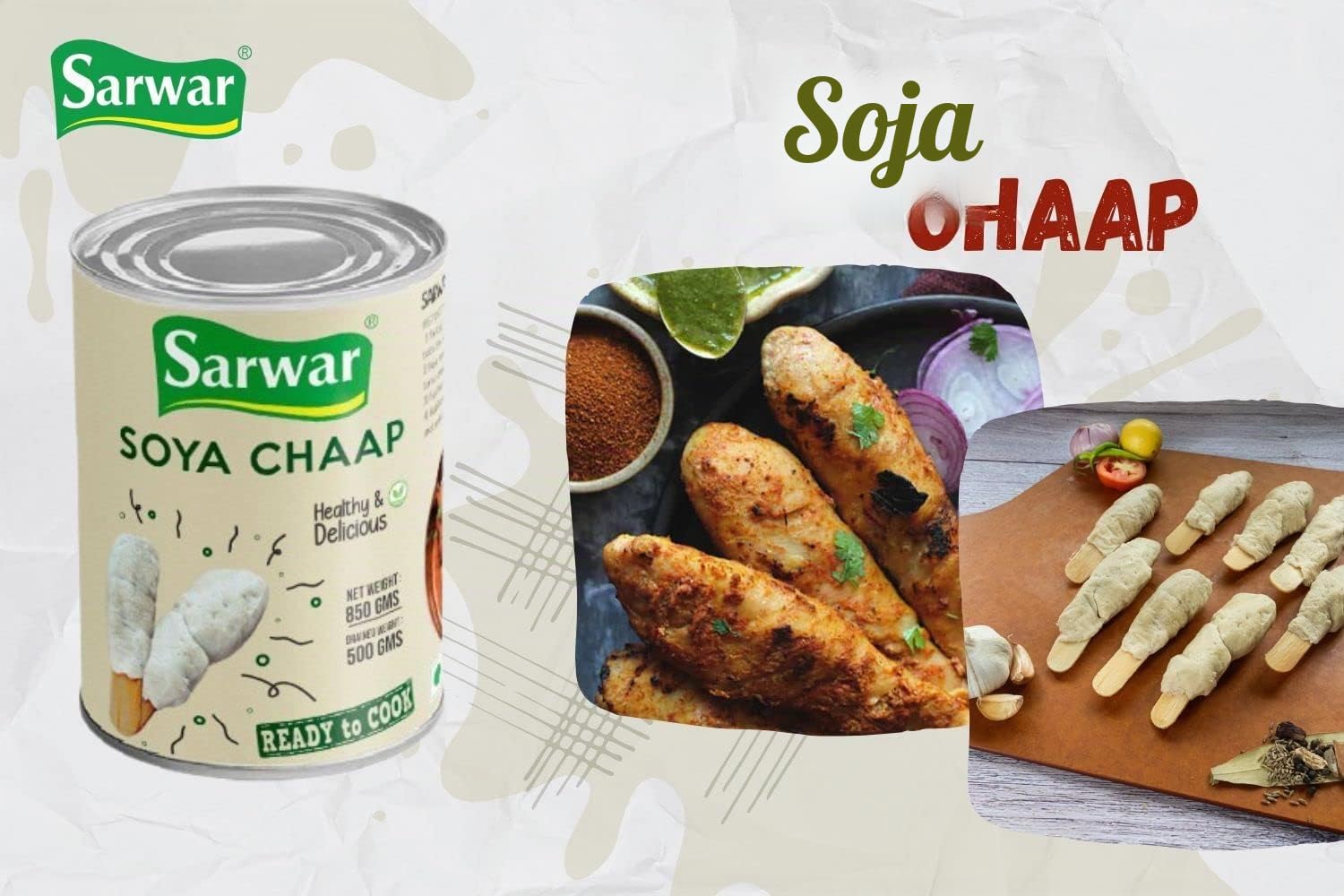 Soya Chaap Médaillons Kebab substitut de viande végétarien 1 x 850 g (soja, farine, farine de blé, farine de blé raffinée, chap) aliments végétaliens soja