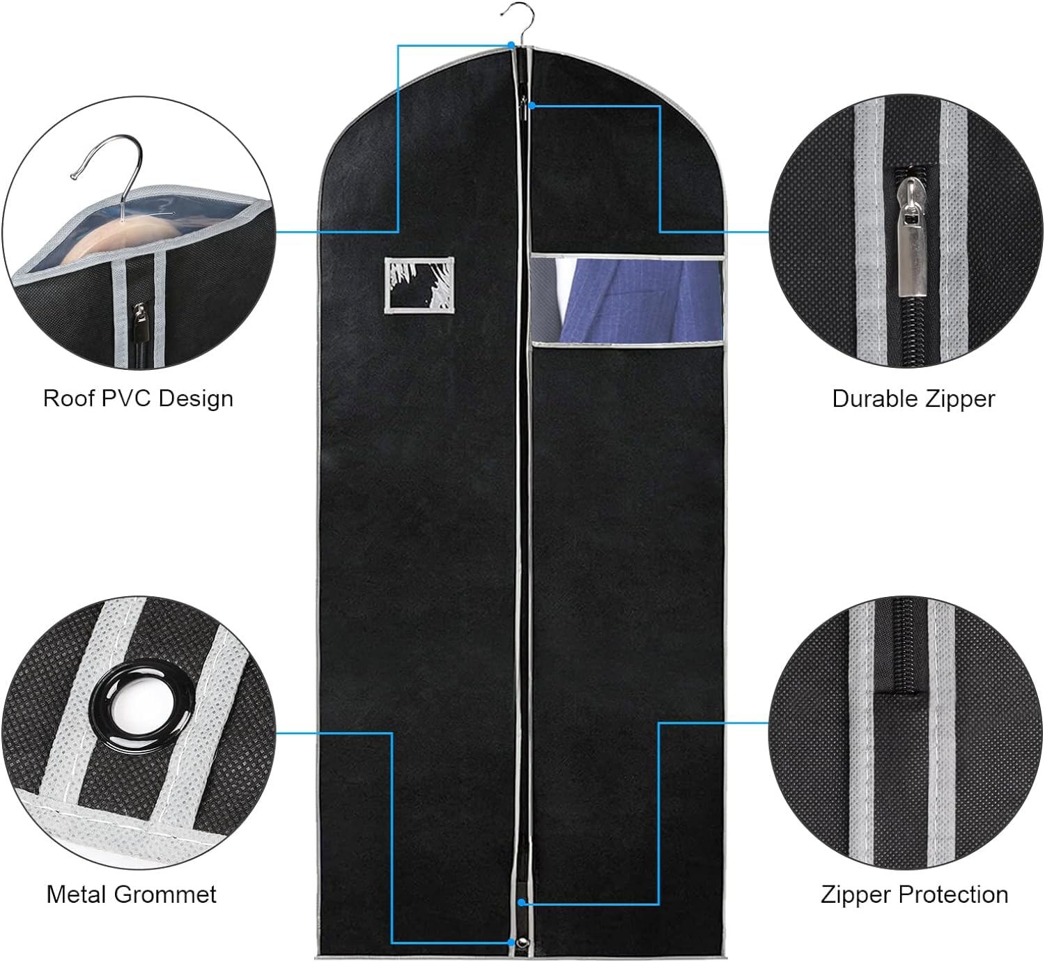 Syeeiex Juego de 4 fundas para ropa de 152,4 cm para colgar ropa, a prueba de polvo y ordenadas, perfectas para trajes, vestidos de noche, abrigos de piel, vestidos largos (negro y gris)