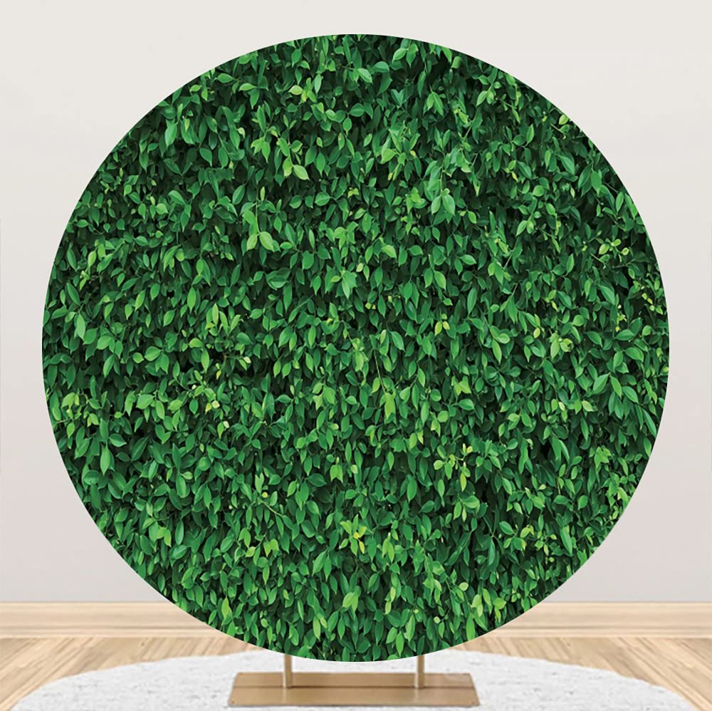 Laeacco 7.2x7.2FT Greenery Round Backdrop Cover Polyester Green Leaves Photography Backdrops Green Ivy Wall Background Nature Backdrop Baby Shower