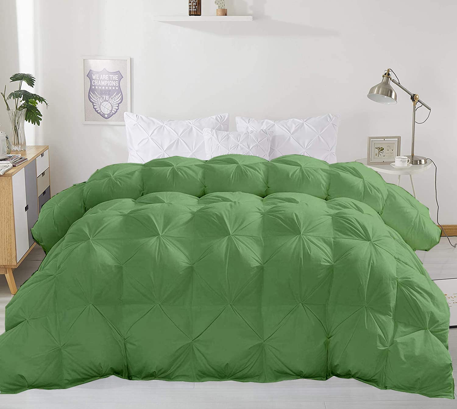 Luxurious Comforter 1200-TC All Season Down Alternative Queen Size 88 x 92 Inches Pinch Pleated/Pintuck Comforter Egyptian Cotton 600 GSM Micro Fill Power & All Side Corner Tabs