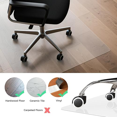 Miniatura 3 de Tapete para silla de oficina para suelos de madera dura, 48 x 36 pulgadas, PVC transparente grande, protector de escritorio grueso y antideslizante