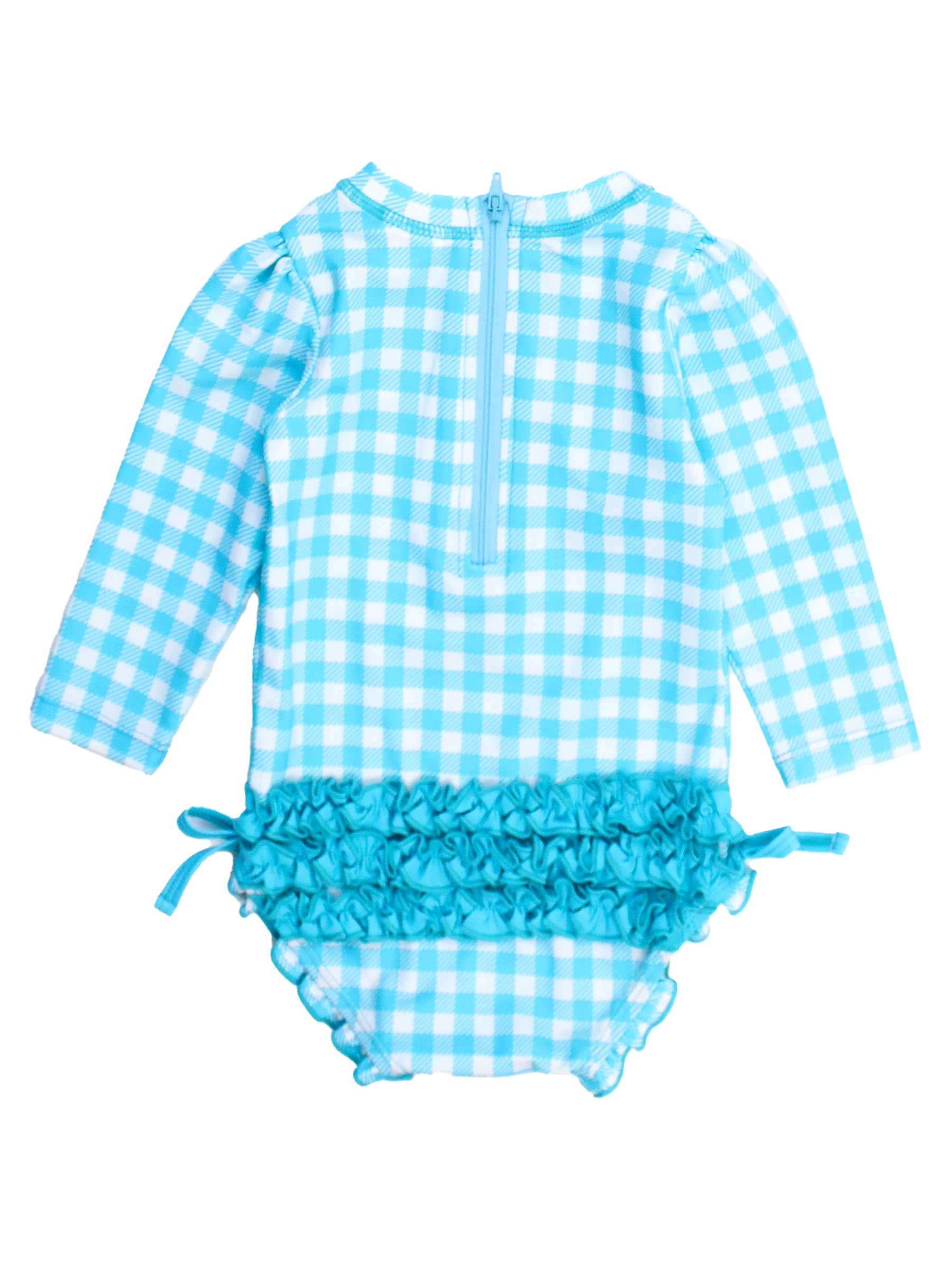RuffleButts Traje de baño de una pieza con protección solar UPF 50+, estampado floral, manga larga, con cremallera