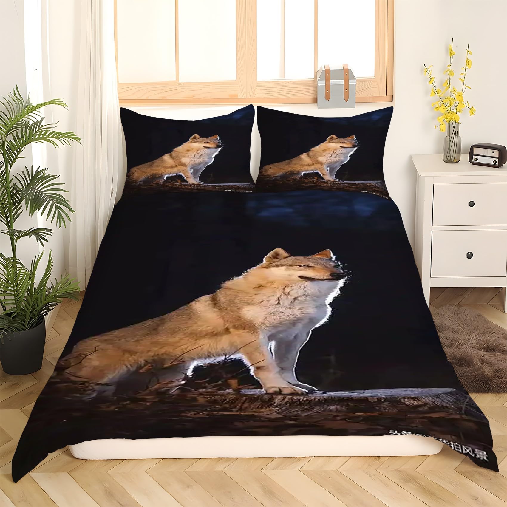 Zestaw pościeli z szarym wilkiem – zestawy poszewek na kołdrę ze zwierzętami, 3 sztuki, 155 x 220 cm, dwustronna poszewka na kołdrę i 2 poszewki na poduszki, miękka szczotkowana mikrofibra, z