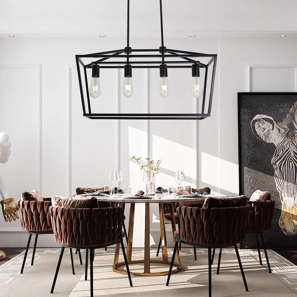 Lіmіtеd Dіѕсоunt 4 Light BONLICHT Vintage Pendant Lighting in Matte Black Finish Classic Square Chandelier Linear Farmhouse Island Light Fixture for Dining Room Bedroom Kitchen