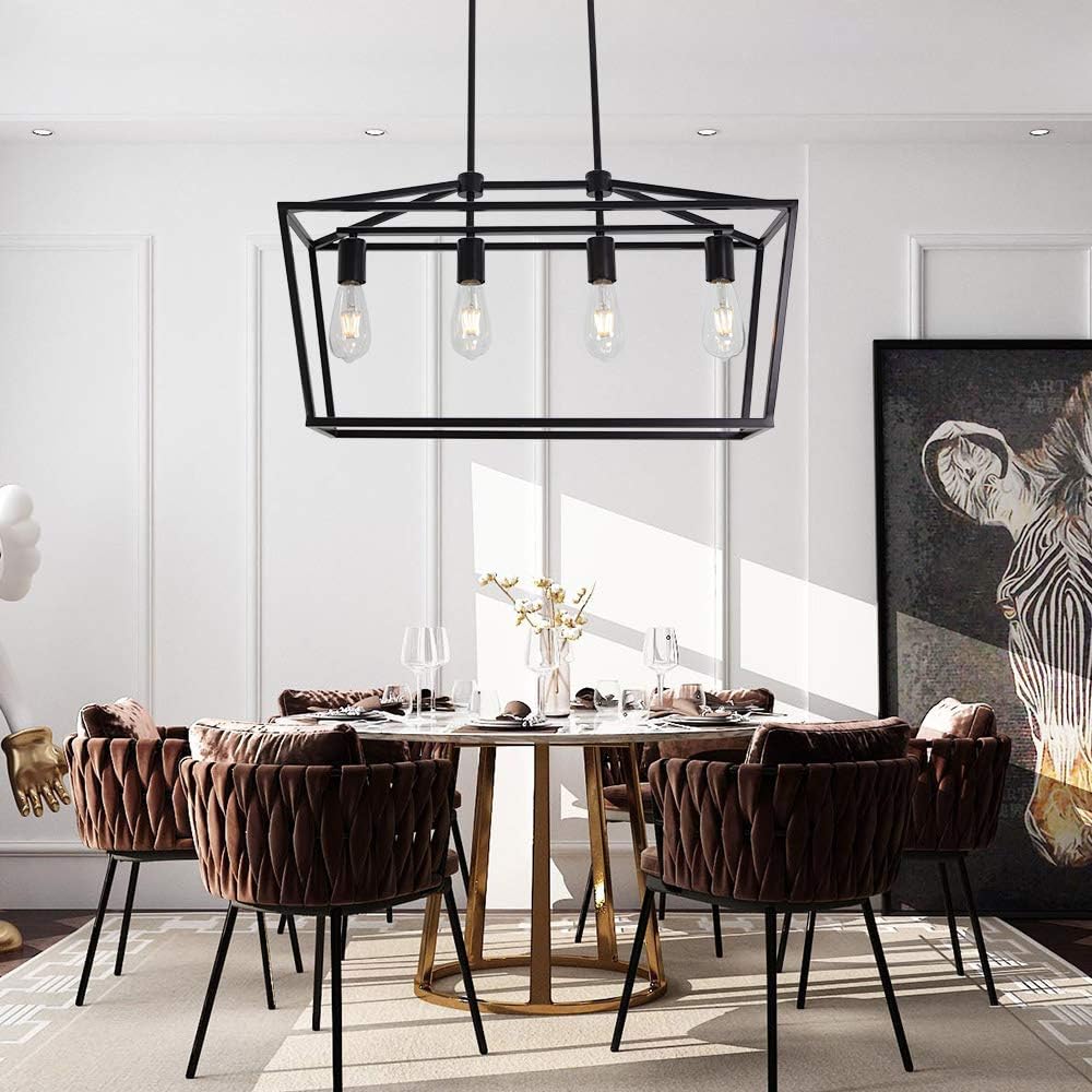 Flаѕh Dеаlѕ - 60% оƒƒ 4 Light BONLICHT Vintage Pendant Lighting in Matte Black Finish Classic Square Chandelier Linear Farmhouse Island Light Fixture for Dining Room Bedroom Kitchen