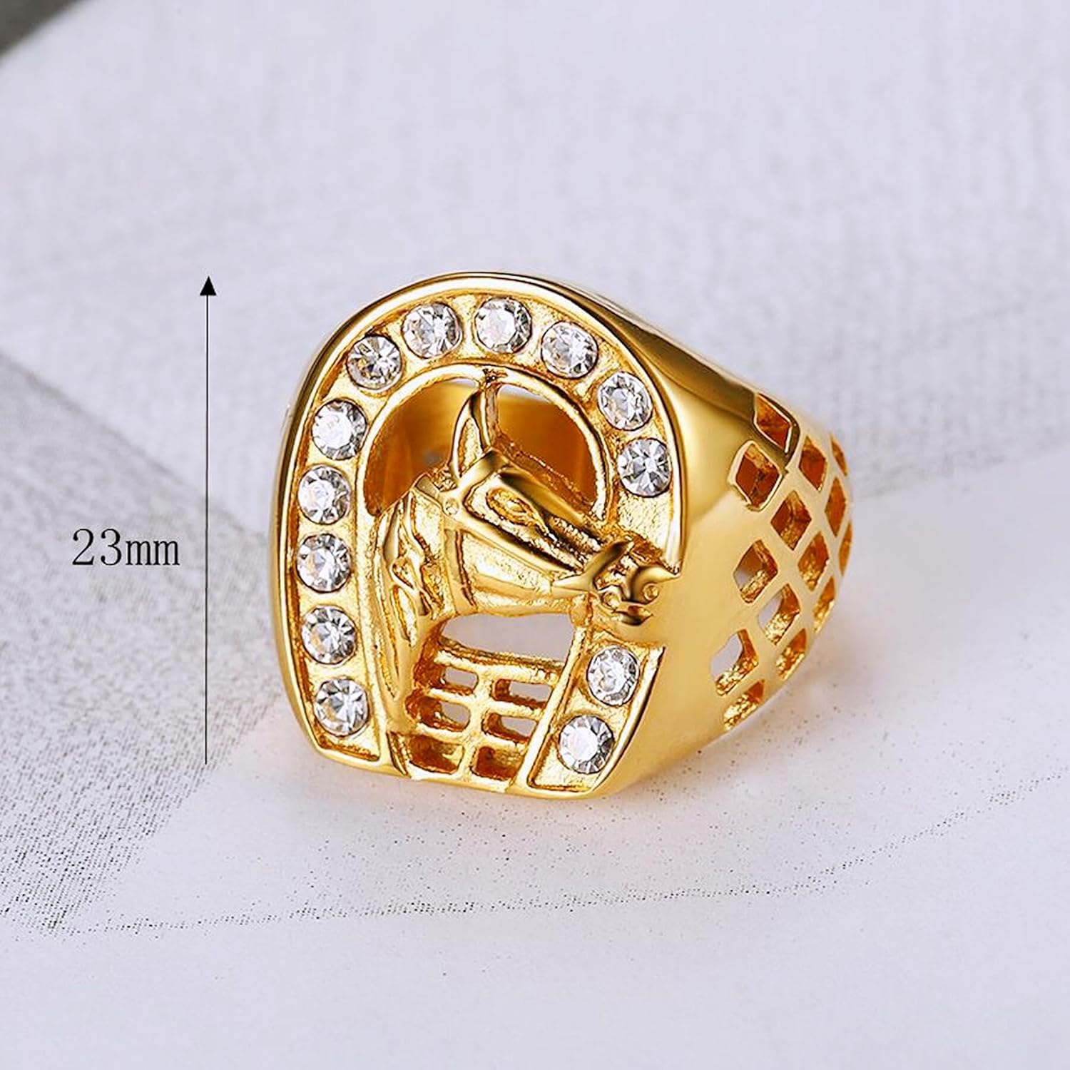 CZ Animal Ring Lucky Horse Ring for men Wedding Rings for Men U Shape Horseshoe rings Hip Hop ring Radiant Rings Bling Iced Out Jewelry Punk Ring Club ring Heavy Metal ring Party - Image 2