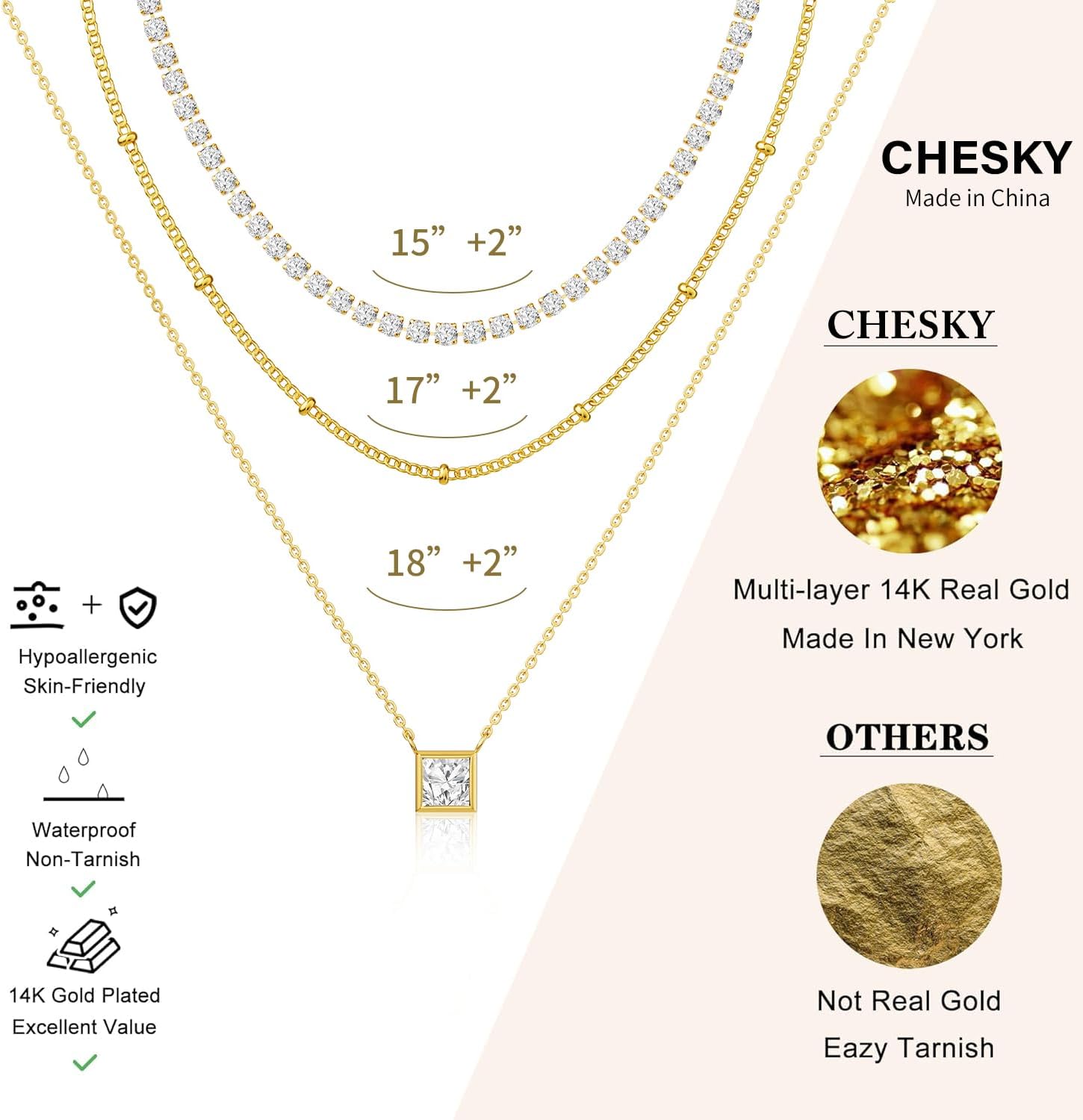 CHESKY Layered Gold Necklaces for Women Trendy, Dainty 14K Gold Plated CZ Pendant Necklace Stackble Necklace Gold Jewelry Set for Women Gifts - Image 5