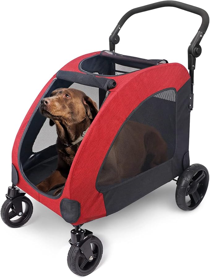 Pet FourWheeled Stroller Dog Trolley Cat Carts Foldable for Medium